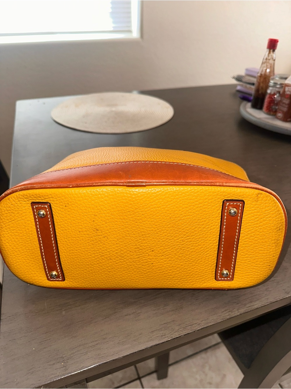 Dooney & Bourke Yellow and Brown Dome Satchel used excellent condition $100 OBO - Picture 4 of 14